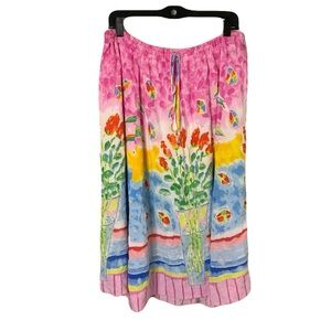 Vintage 1980s/90s Jams World Kiyoshi Large Colorful Floral Tie Waist Midi Skirt
